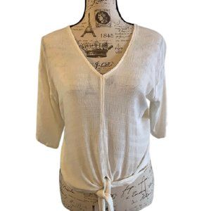 👚✨Veronica M Off-White V-Neck - S: Small, Effortless Elegance with Front Tie! ✨